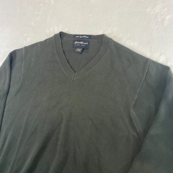 Eddie Bauer Men's Supima Cotton V Neck Solid Olive Army Green Knit Sweater L - Picture 2 of 8